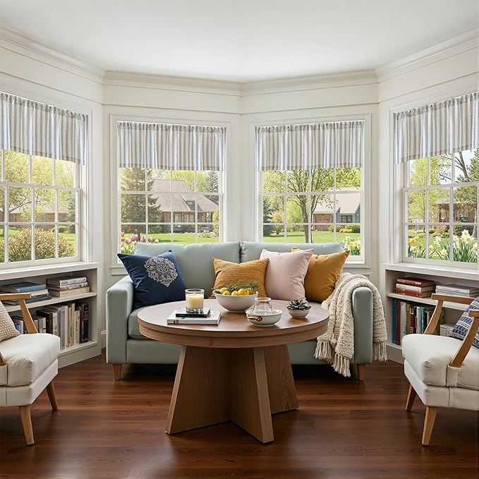 jinchan Striped Valance Farmhouse Window Treatment Linen Textured Drapes - Image 5