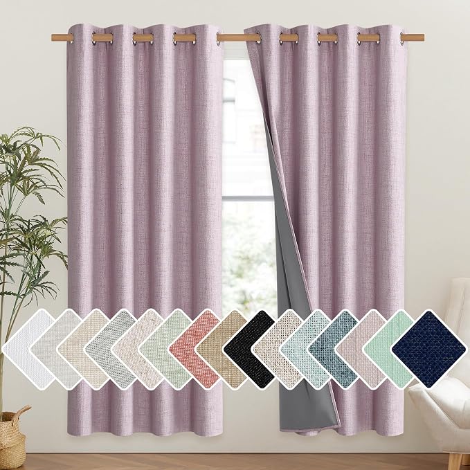 NICETOWN Pink Vintage Linen 100% Blackout Curtains by NICETOWN
