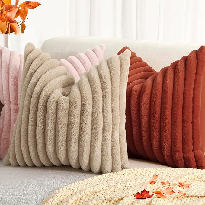decorUhome Cozy Faux Fur Throw Pillow Covers 16x16 Set of 2 Decorative Soft - Image 4