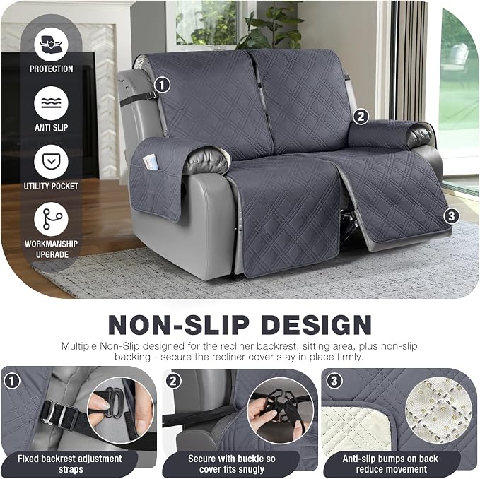 TAOCOCO 100% Waterproof Oversized Loveseat Recliner Cover, Non Slip Split - Image 4