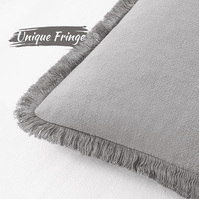 MIULEE Decorative Throw Pillow Covers Neutral Linen Fringe Throw Pillows Euro - Image 2