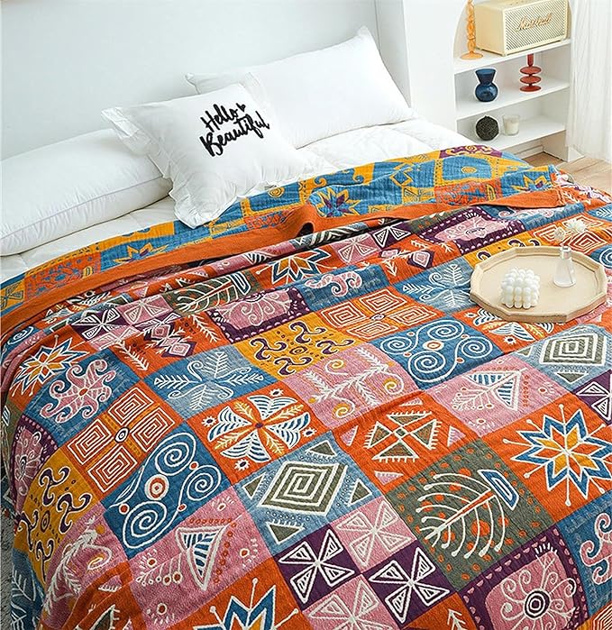 MSGKV Boho Throw Blanket 90''x98'' 100% Cotton Spring Blanket by MSGKVHomeTextiles