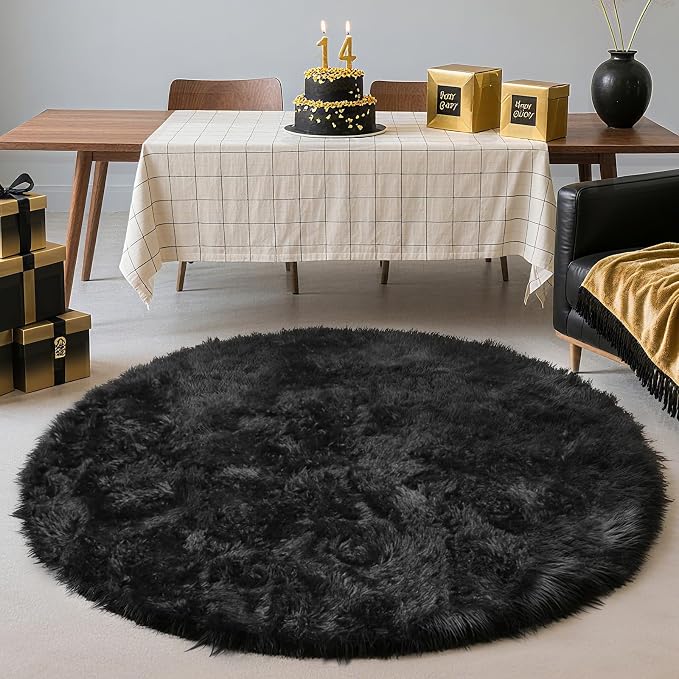 yulidayang Black Fluffy Round Area Rugs - Image 5