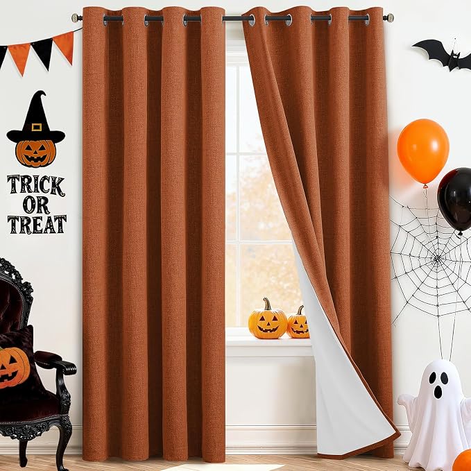 Yakamok Burnt Orange Linen Curtains 100% Blackout 90 Inches Long, Room by Yakamok