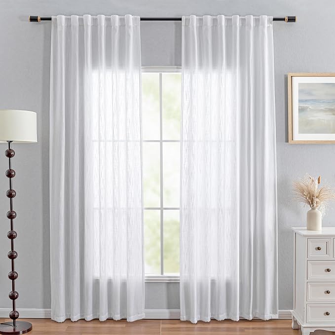 MYSKY HOME White Curtains for Living Room, Semi Sheer Curtains & Drapes Light - Image 2