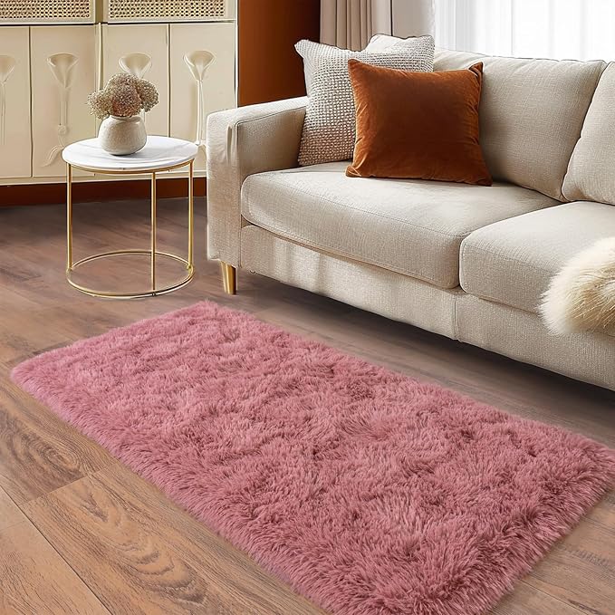 Soft Runner Rugs for Bedroom Hallways, 2x4 Blush Pink Fluffy Shag Throw Area - Image 4