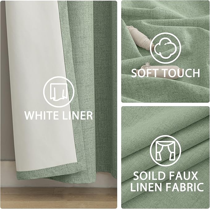 Yakamok Light Sage Green Linen Curtains 100% Blackout 90 Inches Long, Room - Image 6