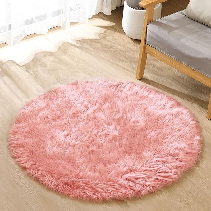 ORINOVA Round Rug 3ft Pink Small Fluffy Rug by ORINOVA