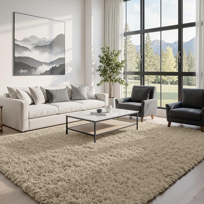 8x10 Area Rugs for Living Room Rug: Soft Fluffy Shag Gray Camel Rugs for Bedroom by CarpetAddColortoYourLife