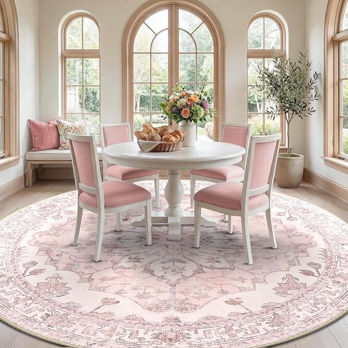 Area Rugs 8ft Washable Non-Slip, Floral Vintage Distress Print Pattern - Image 3