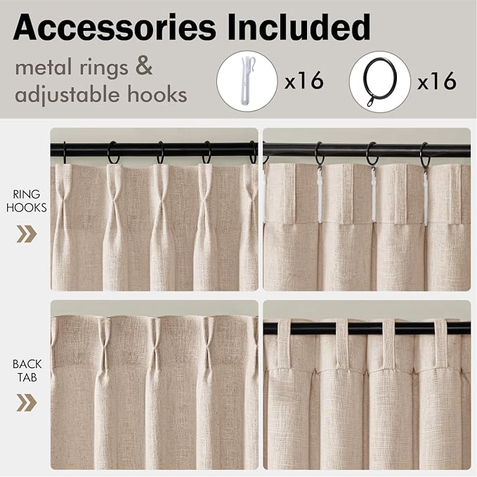 MIULEE Pinch Pleated Thick Linen Curtains 102 Inches Long 2 Panels - Image 8