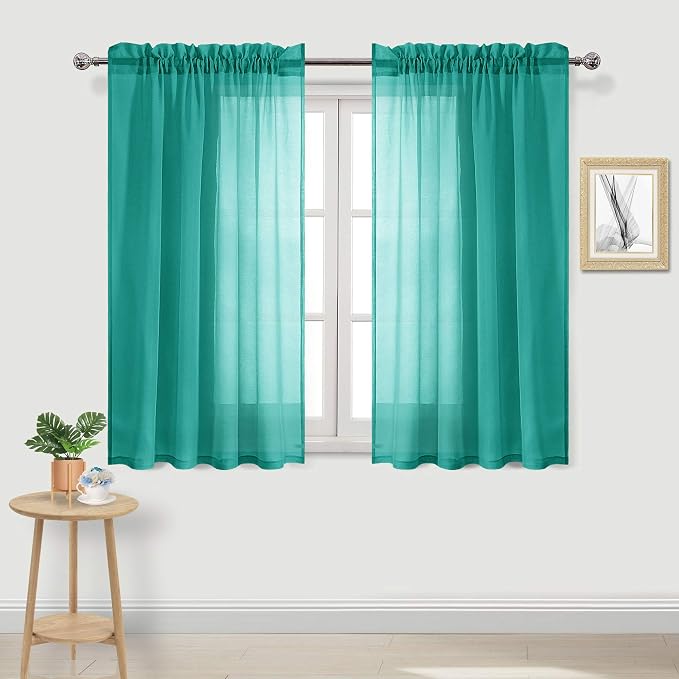 DWCN Teal Sheer Curtains Semi Transparent Voile Rod Pocket Curtains by DWCN