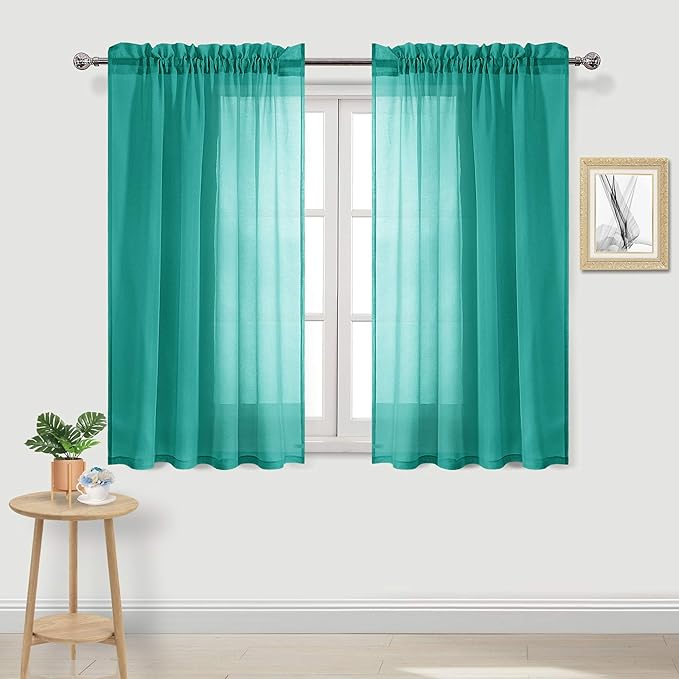 DWCN Teal Sheer Curtains Semi Transparent Voile Rod Pocket Curtains by DWCN