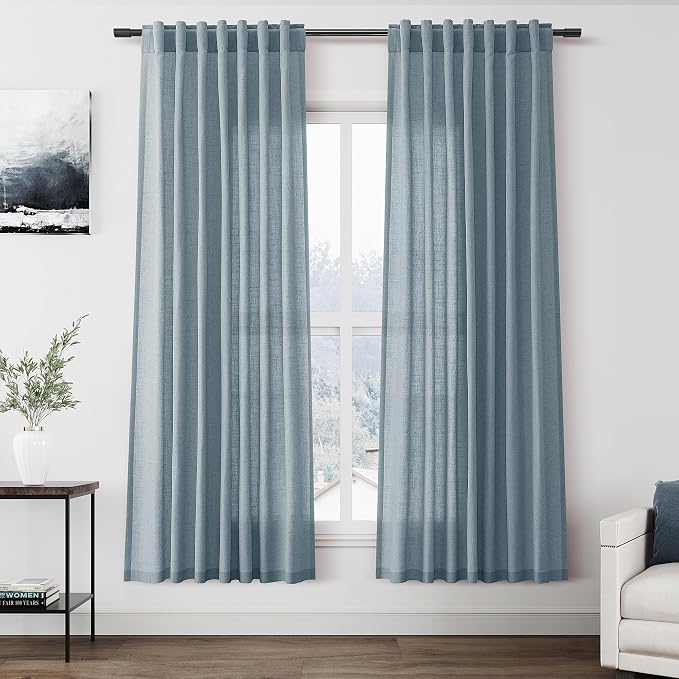 Nanspring Light Blue Linen Curtains 72 Inch Length by Nanspring