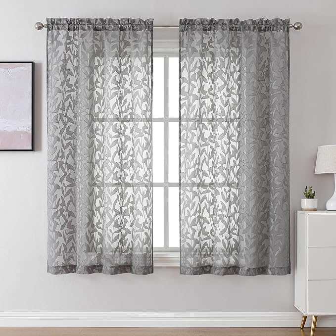 Lecloud Leia Charcoal Grey Sheer Curtains 63 Inch Length 2 Panels, Rustic Light by Lecloud