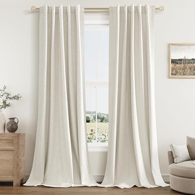 Guken Cream 100% Blackout Linen Curtains 40 Inch Wide by 84 Inch by Guken