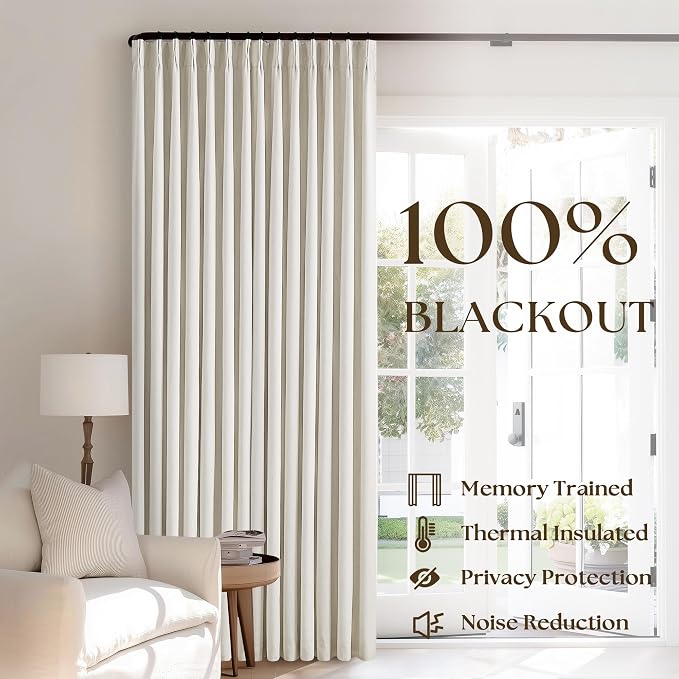 Natural Cream Pinch Pleated Full Blackout Curtains 100 Inches Long 2 Panels | - Image 3