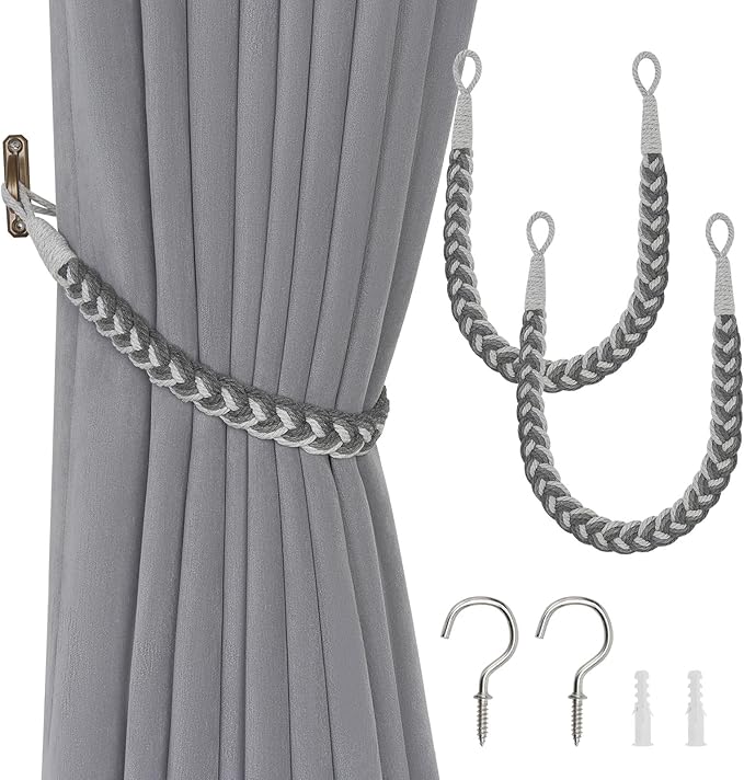 NICEEC 2 Pack Natural Cotton Rope Curtain Tiebacks Elegant Boho Style by NICEEC