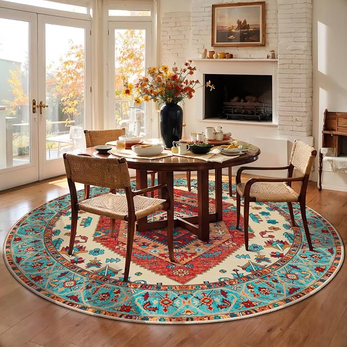 SERISSA Boho Round Area Rug, 6ft Washable Non-Slip Circle Rug, Ultra Soft - Image 2