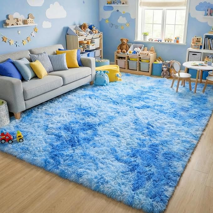 ONASAR Tie-Dye Blue Rugs for Living Room Bedroom, Fluffy 5x8 Bedside Area Rug by ONASAR