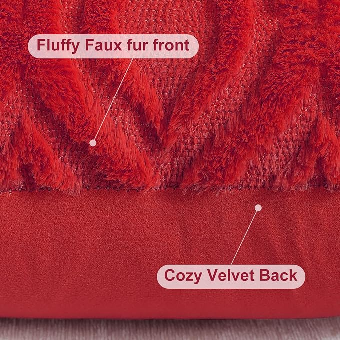decorUhome Throw Pillow Covers 24x24 Inch Set of 2, Soft Plush Faux Wool Red - Image 7