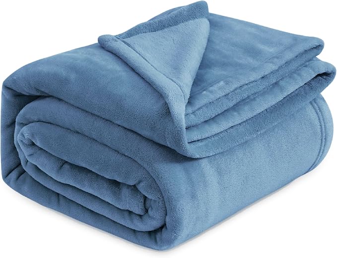 Bedsure GentleSoft Fleece Blankets King Size Washed Blue by BEDSURE
