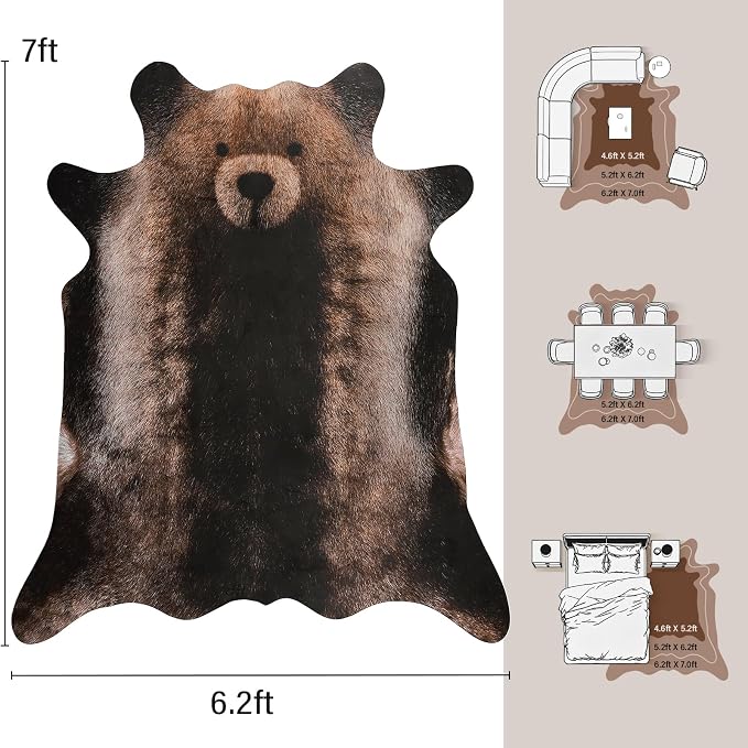 AROGAN Premium Bear Print Rug 6.2x7 Feet, Machine Washable Faux Fur Rug - Image 2