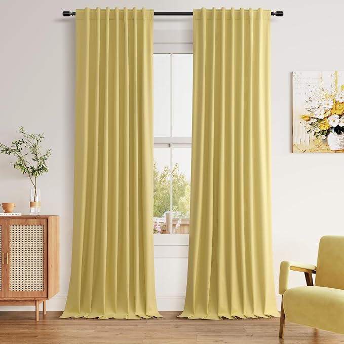 Guken Yellow 100% Blackout Linen Curtains 96 Inch Length 2 Panels Set by Guken