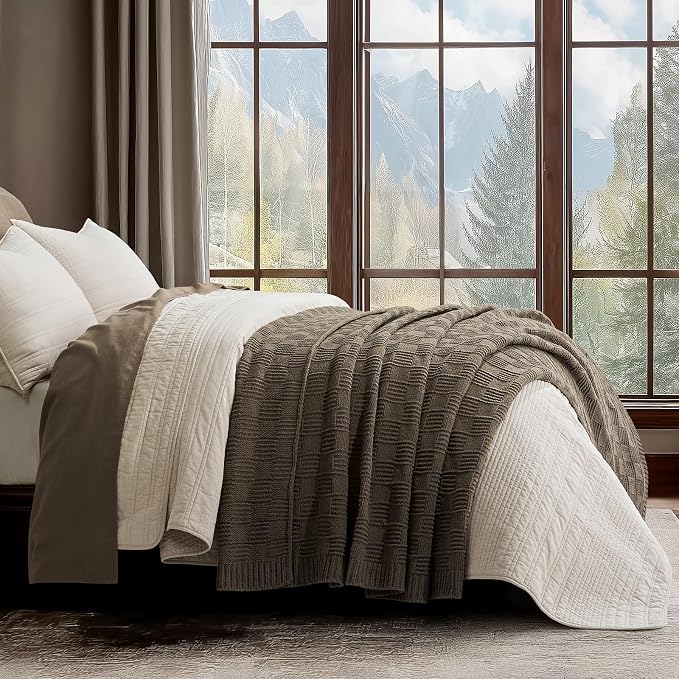 EVERGRACEHOME Modern Checkered Chenille Throw Blanket, Soft Cozy Plaid Knitted - Image 2