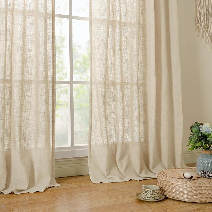 LAMIT Sheer Linen Curtains 63 Inches Long, Semi Sheer Light Filtering Panels - Image 9