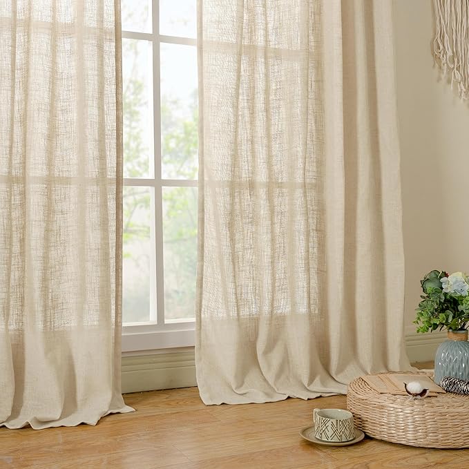 LAMIT Semi Sheer Window Linen Curtains 54 Inch Length, Light Filtering Panels - Image 9