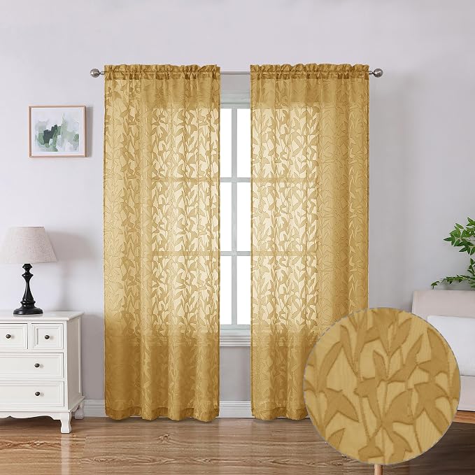 Lecloud Leia Dark Gold Sheer Curtains 72 Inches Long 2 Panels, Airy & by Lecloud