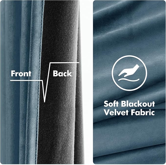 MIULEE 90 Inches Velvet Curtains Dark Slate Elegant Grommet Curtains Thermal - Image 3