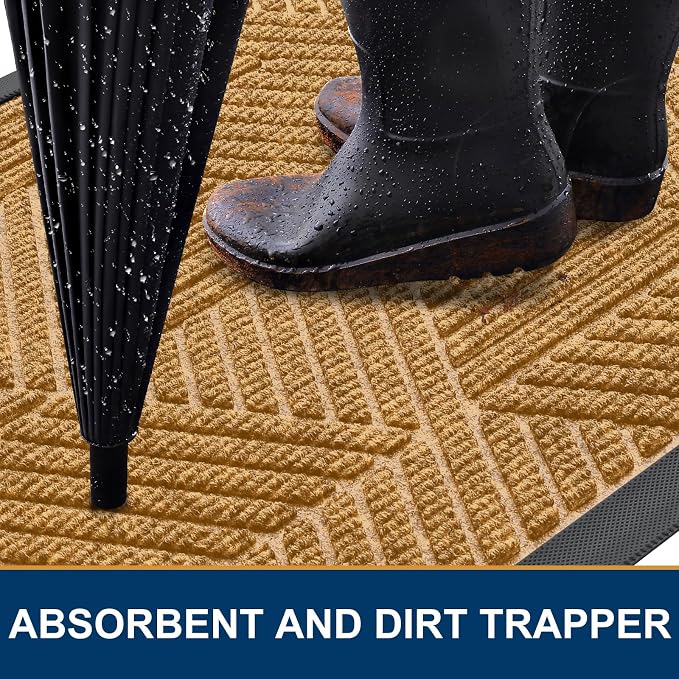 Smiry Front Door Mat Outside Entrance, Heavy Duty Sturdy Natural Rubber Doormat - Image 3