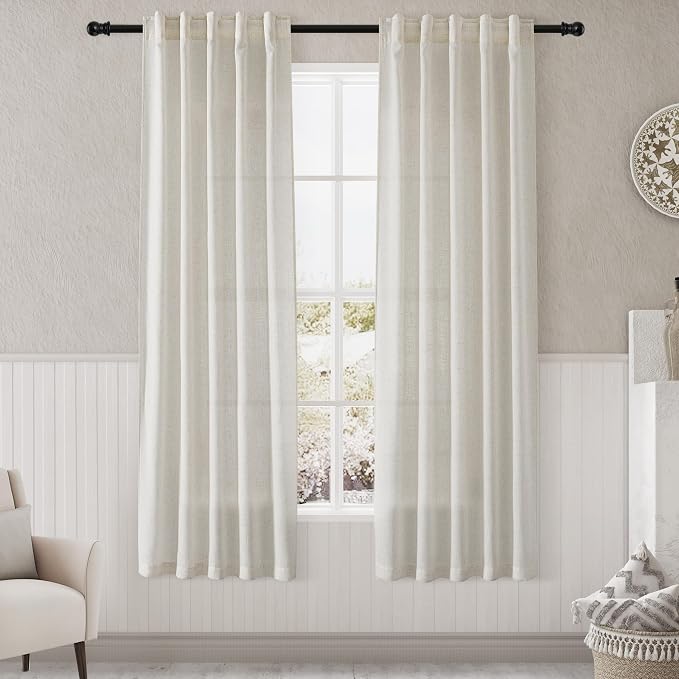 Nanspring Cream Semi Sheer Linen Curtains 72 inch Length by Nanspring