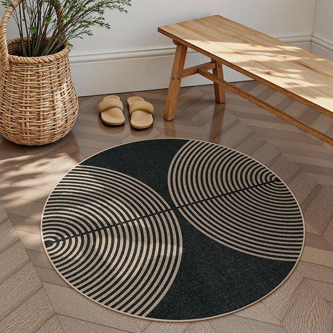 Lahome Enfys Modern Rainbow Round Rug 4ft, Circular Indoor Outdoor Kitchen Rug by Lahome
