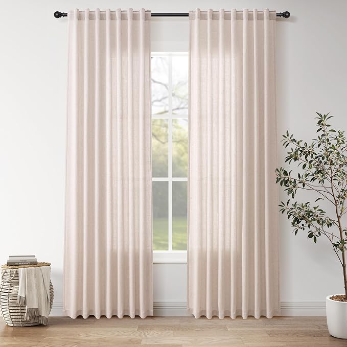 Nanspring Natural White Linen Curtains 84 Inch Length by Nanspring