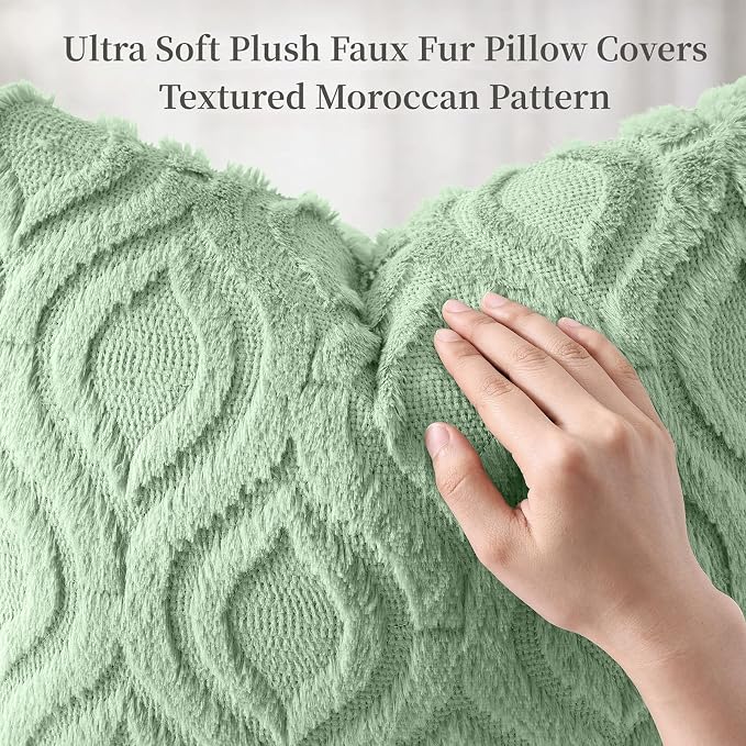 decorUhome Throw Pillow Covers 20x20 Inch Set of 2, Soft Plush Faux Wool Sage - Image 6