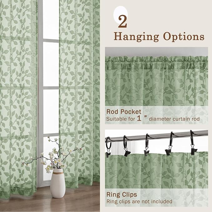 Chyhomenyc Sage Green Sheer Curtains 84 Inch Length 2 Panels Set, Light - Image 5