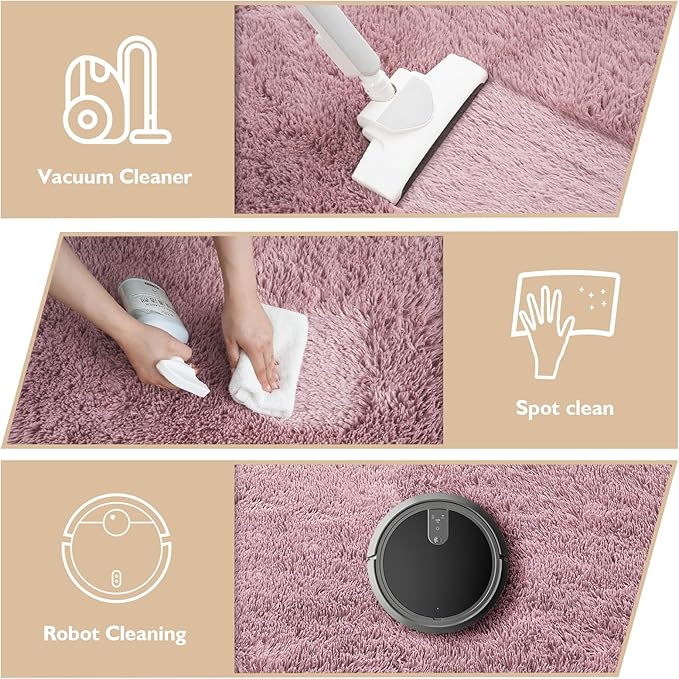 Shag Area Rug for Bedroom 5x8, Blush Fluffy Area Rugs for Living Room, Soft - Image 4