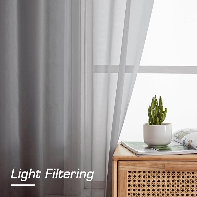 Aiyufeng Charcoal Grey Sheer Curtains, 84 inches Long, 2 Panels Sets, - Image 6