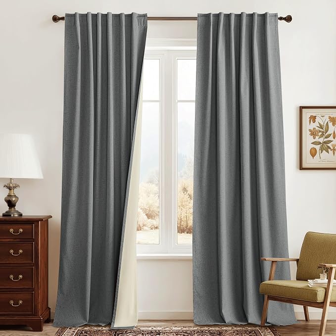 RYB HOME Grey Linen Blackout Curtains by RYBHOME