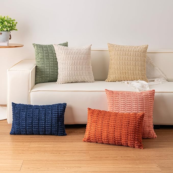 Pack of 2 Corduroy Decorative Throw Pillow Covers 20x20 InchSoft Boho Striped - Image 4
