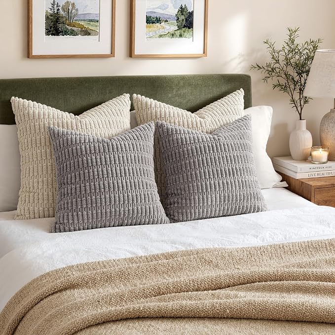 MIULEE Corduroy Decorative Throw Pillow Covers 16x16 Light Grey Pack of 2 | - Image 5