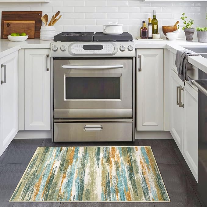 Lansny Modern Abstract Entryway Rug Indoor 2x3 Washable Rug Non-Slip Soft Small - Image 2