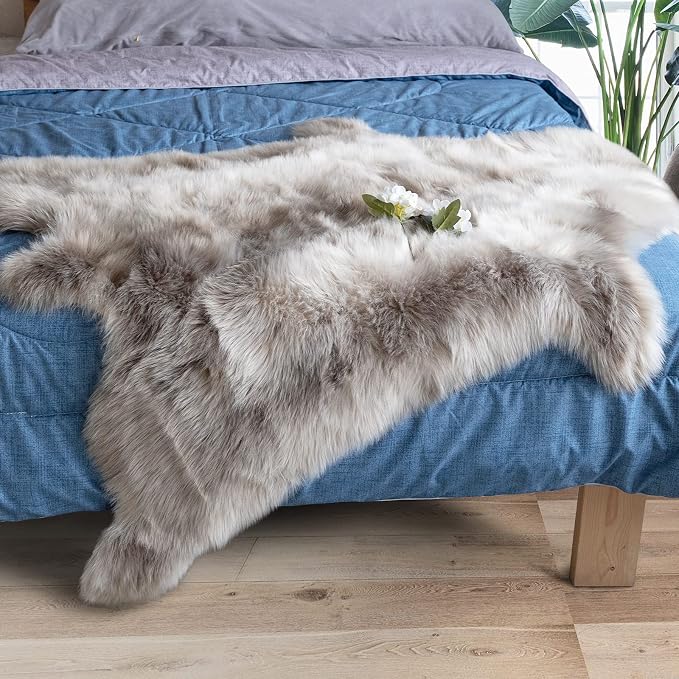 Carvapet Soft Fur Rugs Fake Reindeer Hide Area Rug Fluffy Faux Fur Carpet - Image 5