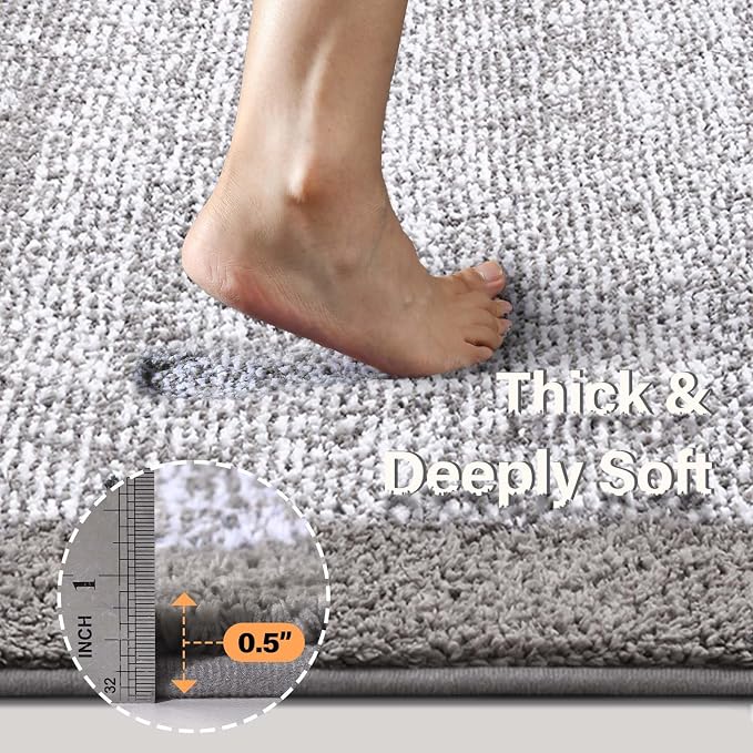 Bathroom Rugs 24x17 Non Slip Washable, Light Grey Bath Mat - Image 5