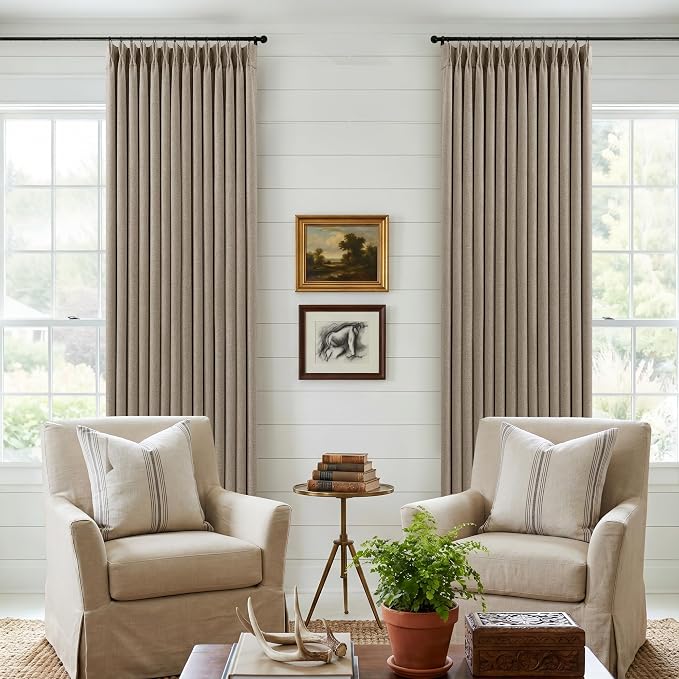 Greige Flax Linen Pinch Pleated Blackout Curtains 86 Inches Long | 100% Black - Image 9