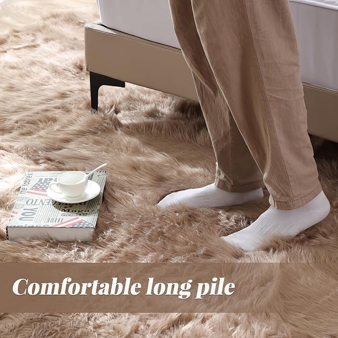 ORINOVA Beige Faux Fuzzy Area Rugs - Image 3