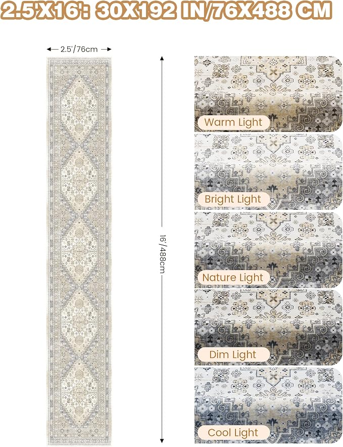 Washable Runner Rug 2.5x16, Non-Slip Long Kitchen Mats - Image 2